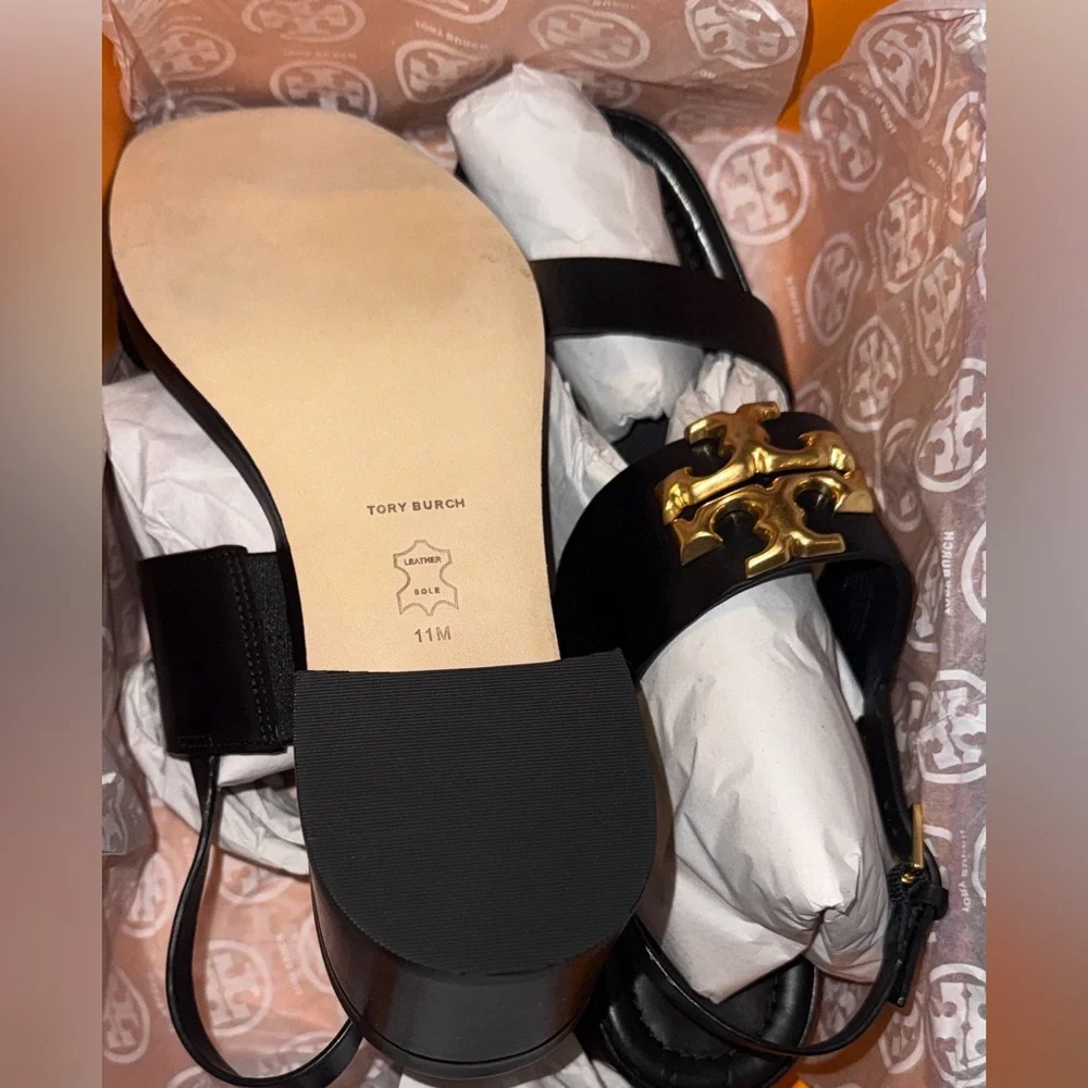 New in box Tory Burch ELEANOR HEEL SANDAL 55MM LEATHER size 11 black / GOLD 200